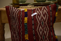 Two Hand-Woven Wool Kilim Lumbar Pillow, Geometric Berber Accent Cushion, Bohemian Decor Vintage