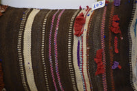 Two Handwoven Wool Kilim Lumbar Pillow, Geometric Berber Accent Cushion, Earth-Tone Boho Chic Vintage