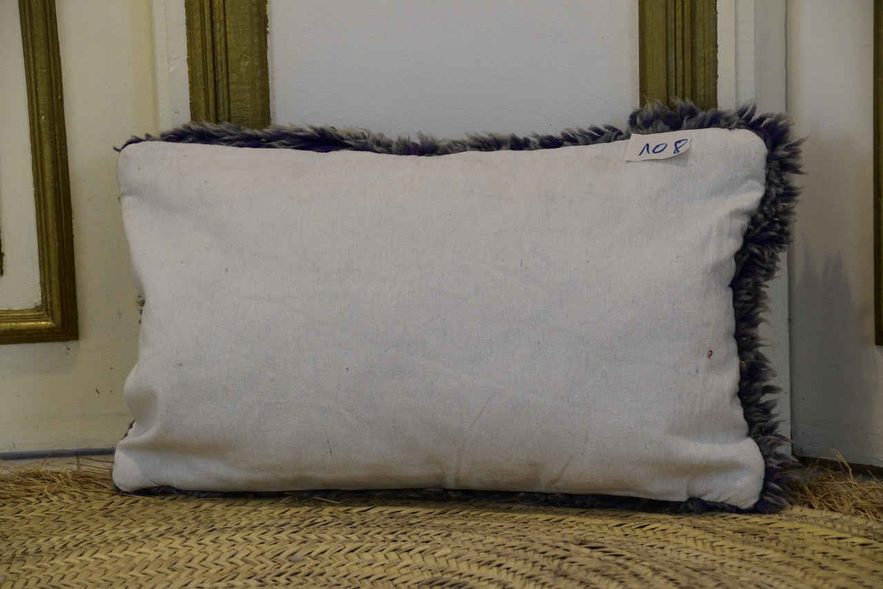 Two Hand-Woven Wool Lumbar Pillow, Geometric Berber Throw Cushion, Black Cream Ivory Accent Vintage