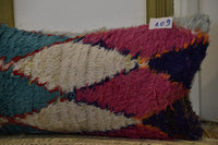 Two Hand-Woven Wool Lumbar Pillow, Geometric Berber Diamond Pattern Accent Cushion Vintage