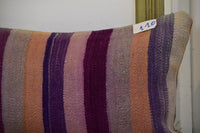 Two Hand-Woven Wool Lumbar Pillow, Geometric Berber Kilim Accent Cushion Vintage