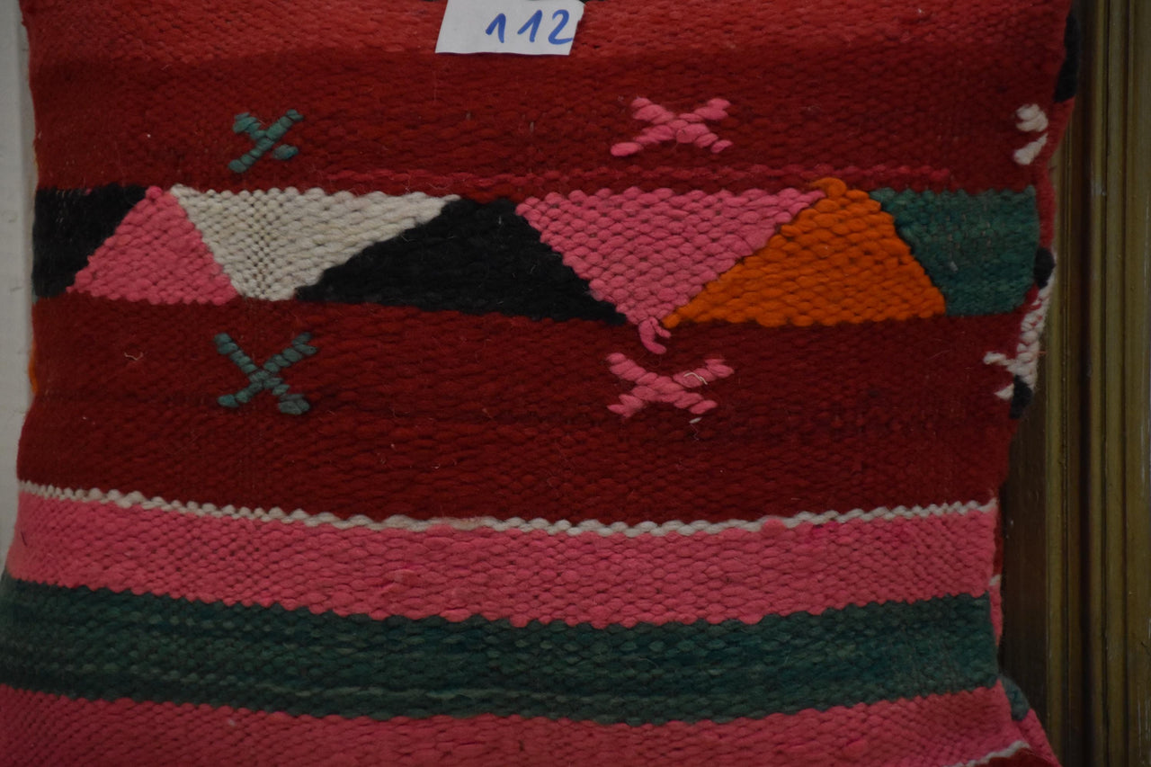 Two Handwoven Wool Kilim Lumbar Pillow, Geometric Berber Accent Cushion, Boho Chic Decor Vintage