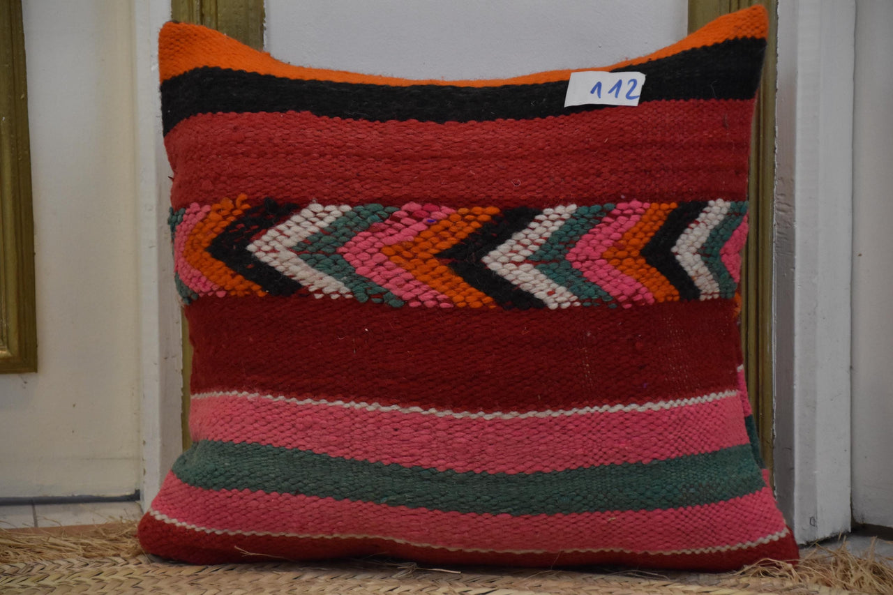 Two Handwoven Wool Kilim Lumbar Pillow, Geometric Berber Accent Cushion, Boho Chic Decor Vintage
