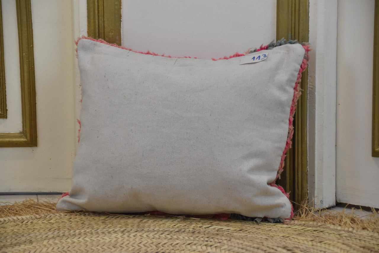 Two Handwoven Wool Kilim Lumbar Pillow, Geometric Berber Accent Cushion, Boho Chic Decor Vintage