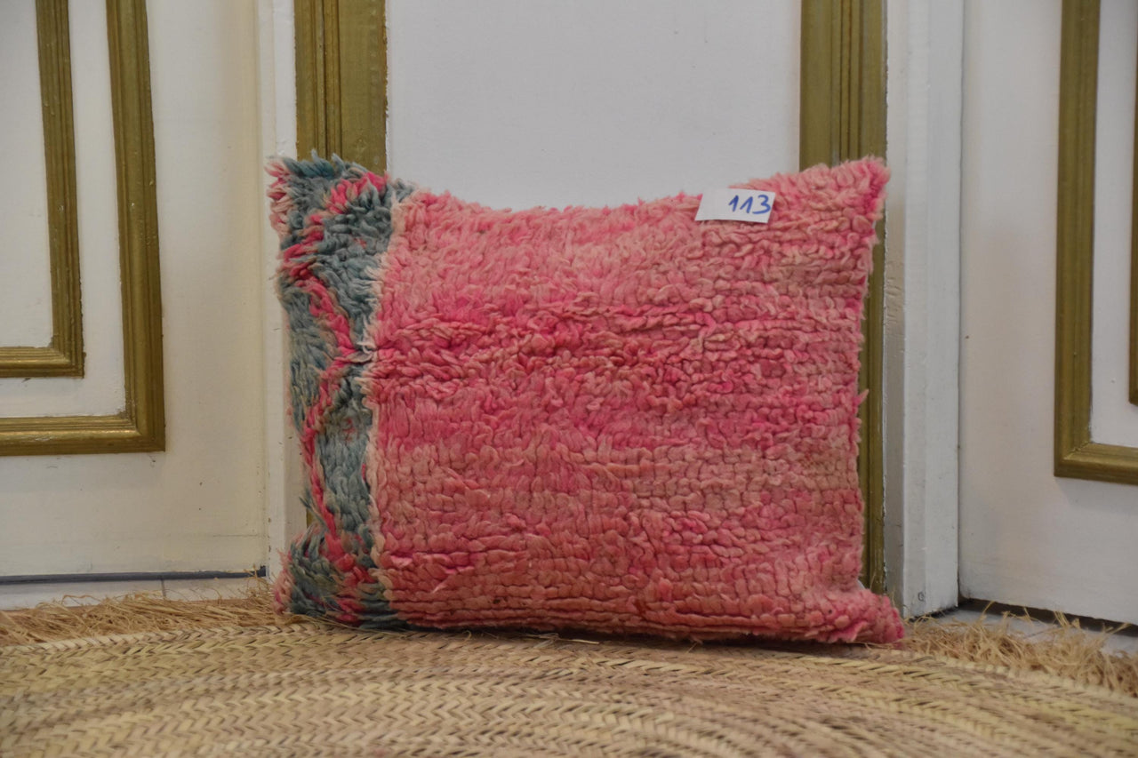 Two Handwoven Wool Kilim Lumbar Pillow, Geometric Berber Accent Cushion, Boho Chic Decor Vintage