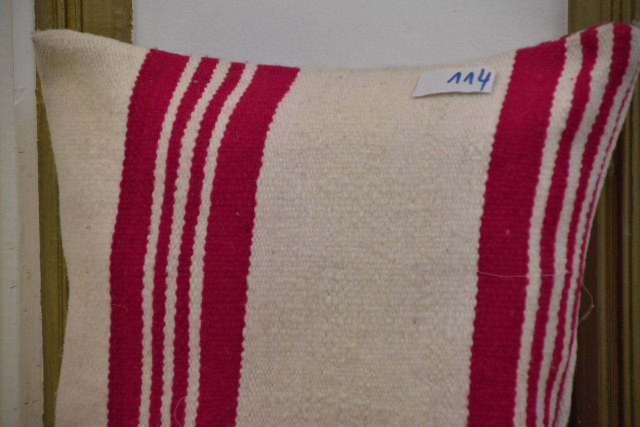 Two Hand-Woven Wool Lumbar Pillow, Moroccan Kilim Accent Cushion, Boho Chic Decor Vintage