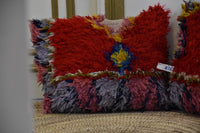 Two Hand-Woven Wool Lumbar Pillow, Geometric Berber Kilim Cushion, Boho Ethnic Home Accent Vintage