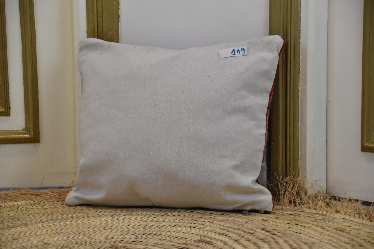 Two Hand-Woven Wool Kilim Lumbar Pillow, Geometric Berber Accent Cushion Vintage
