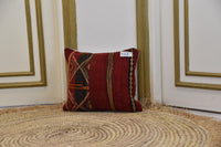 Two Hand-Woven Wool Kilim Pillow Cover, Crimson Berber Tribal Cushion, Boho Home Accent Vintage