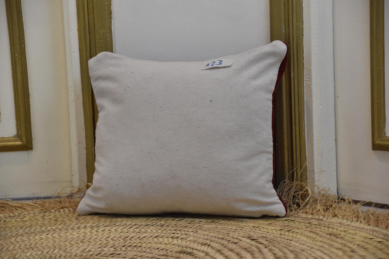 Two Hand-Woven Wool Kilim Pillow Cover, Crimson Berber Tribal Cushion, Boho Home Accent Vintage