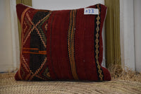 Two Hand-Woven Wool Kilim Pillow Cover, Crimson Berber Tribal Cushion, Boho Home Accent Vintage