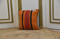 Two Hand-Woven Wool Kilim Pillow Cover, Burnt Orange Berber Stripes, Boho Home Decor Vintage