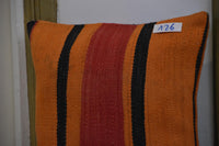 Two Hand-Woven Wool Kilim Pillow Cover, Burnt Orange Berber Stripes, Boho Home Decor Vintage