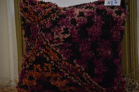 Two Hand-Knotted Wool Shag Pillow, Deep Berry Sunset Berber Decor Vintage