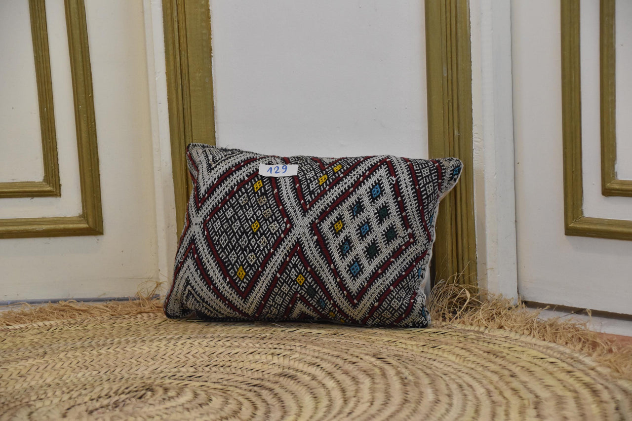 Two Hand-Woven Wool Kilim Pillow, Geometric Diamond Berber Cushion, Boho Ethnic Home Decor Vintage