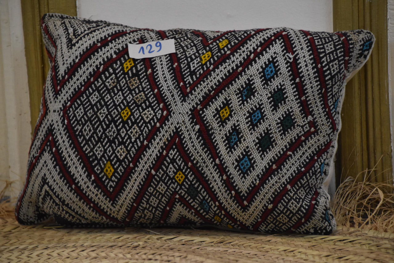 Two Hand-Woven Wool Kilim Pillow, Geometric Diamond Berber Cushion, Boho Ethnic Home Decor Vintage