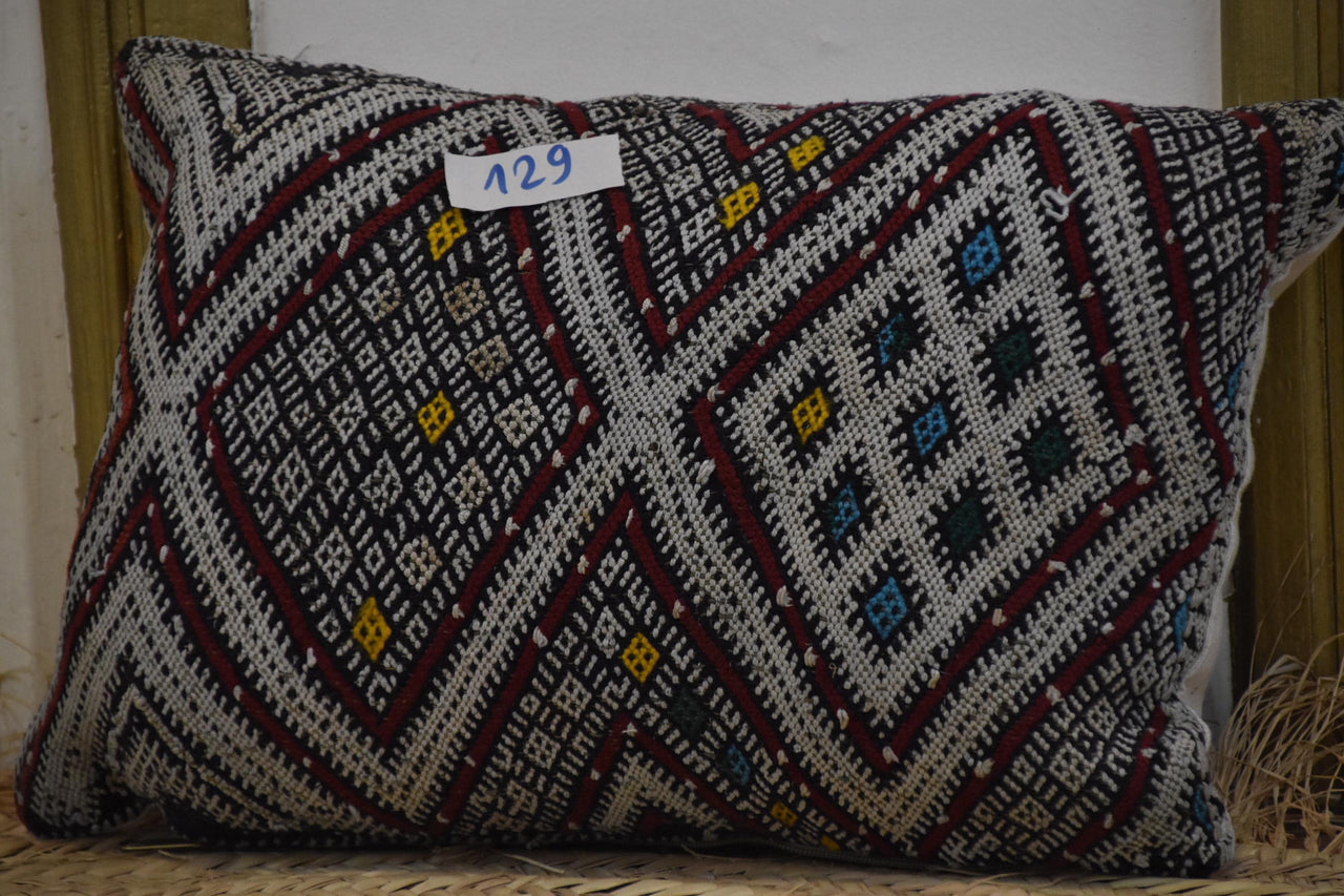 Two Hand-Woven Wool Kilim Pillow, Geometric Diamond Berber Cushion, Boho Ethnic Home Decor Vintage