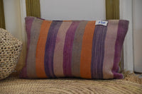 Two Vintage Hand-Woven Wool Kilim Pillow, Striped Moroccan Cushion, Sunset Violet Tones Vintage