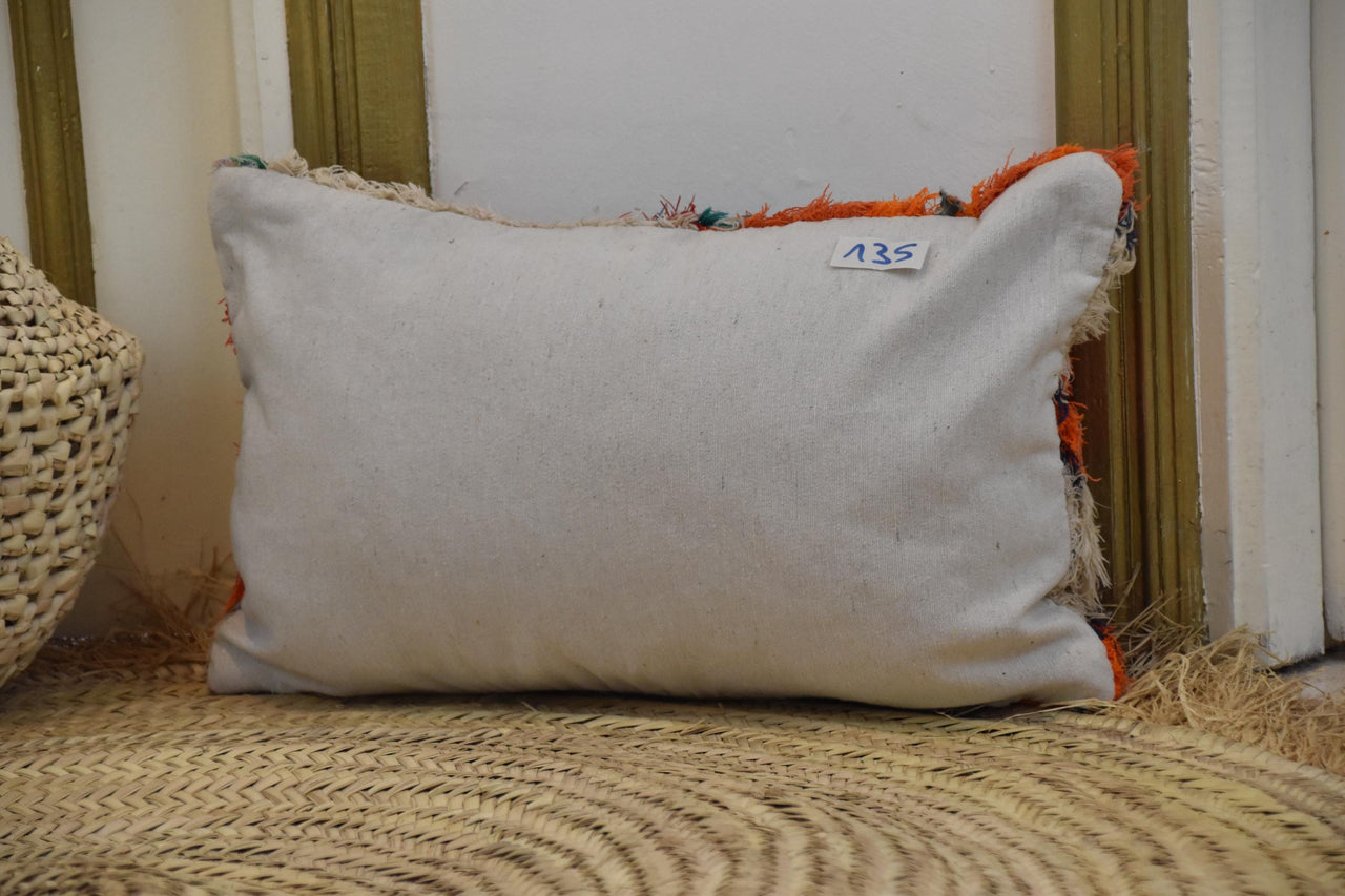 Two Hand-Woven Wool Shag Pillow, Vibrant Abstract Moroccan Berber Cushion Vintage