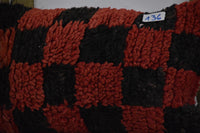 Two Vintage Moroccan Berber Checkered Pillow, Hand-Knotted Wool Lumbar Cushion, Red Black Tribal Decor