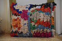 Two Handmade Moroccan Rag Pillow, Upcycled Textile Shag Cushion, Eclectic Berber Decor Vintage