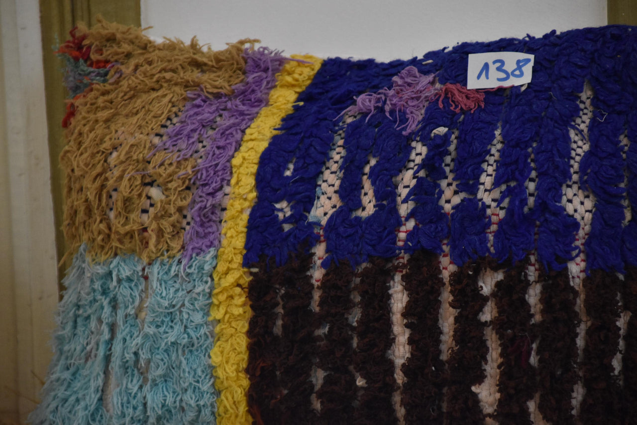 Two Vintage Moroccan Boucherouite Pillow, Colorful Shag Cushion, Hand-Woven Rag Rug Accent Vintage