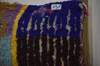 Two Vintage Moroccan Boucherouite Pillow, Colorful Shag Cushion, Hand-Woven Rag Rug Accent Vintage