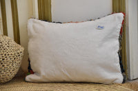 Two Vintage Moroccan Boucherouite Pillow, Pastel Indigo Shag Cushion, Patchwork Rag Rug Decor Vintage