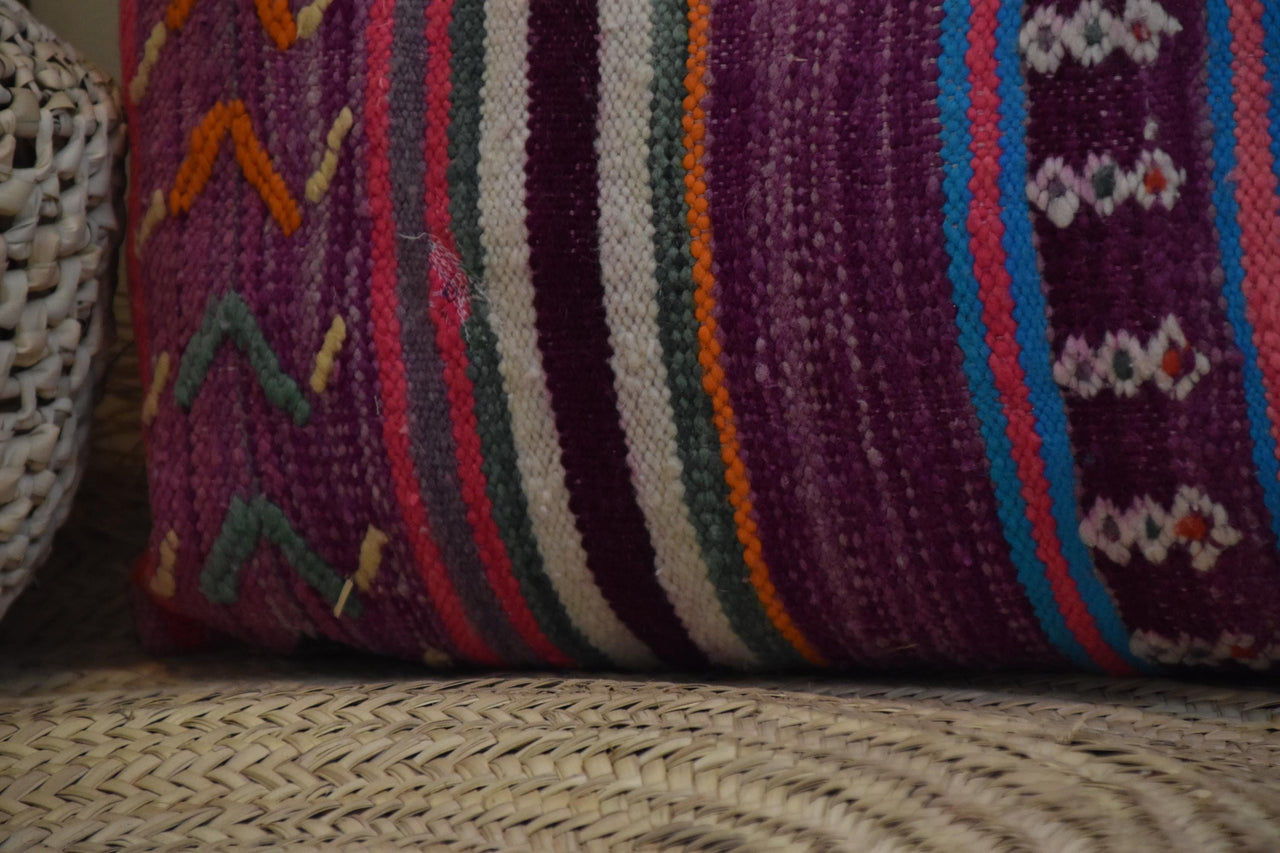 Two Vintage Moroccan Kilim Pillow Cover, Purple Magenta Wool Tribal Cushion, Hand-Woven Berber Decor