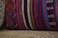 Two Vintage Moroccan Kilim Pillow Cover, Purple Magenta Wool Tribal Cushion, Hand-Woven Berber Decor