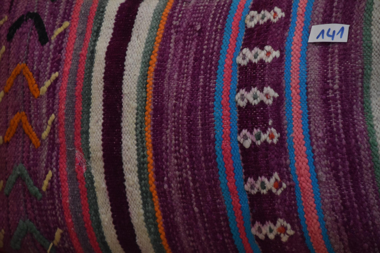 Two Vintage Moroccan Kilim Pillow Cover, Purple Magenta Wool Tribal Cushion, Hand-Woven Berber Decor