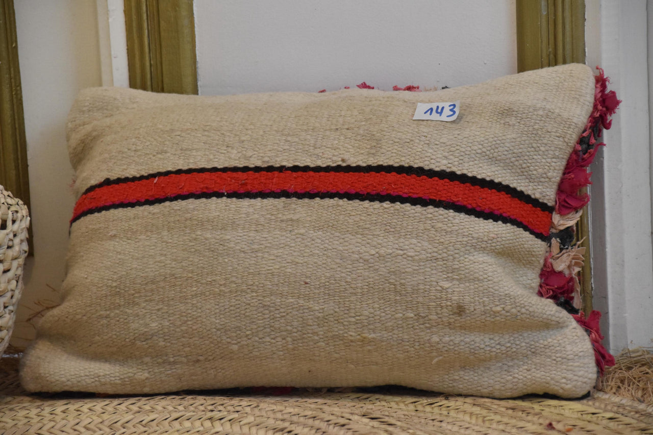 Two Vintage Moroccan Boucherouite Pillow Cover, Multi-Color Abstract Shag Lumbar Cushion Vintage