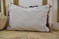 Two Vintage Moroccan Boucherouite Pillow, Color Block Shag Lumbar Cover, Hand-Knotted Berber Cushion Vintage