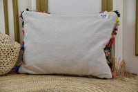 Two Vintage Moroccan Boucherouite Pillow, Coral Blue Shag Cushion, Hand-Knotted Berber Lumbar Cover Vintage