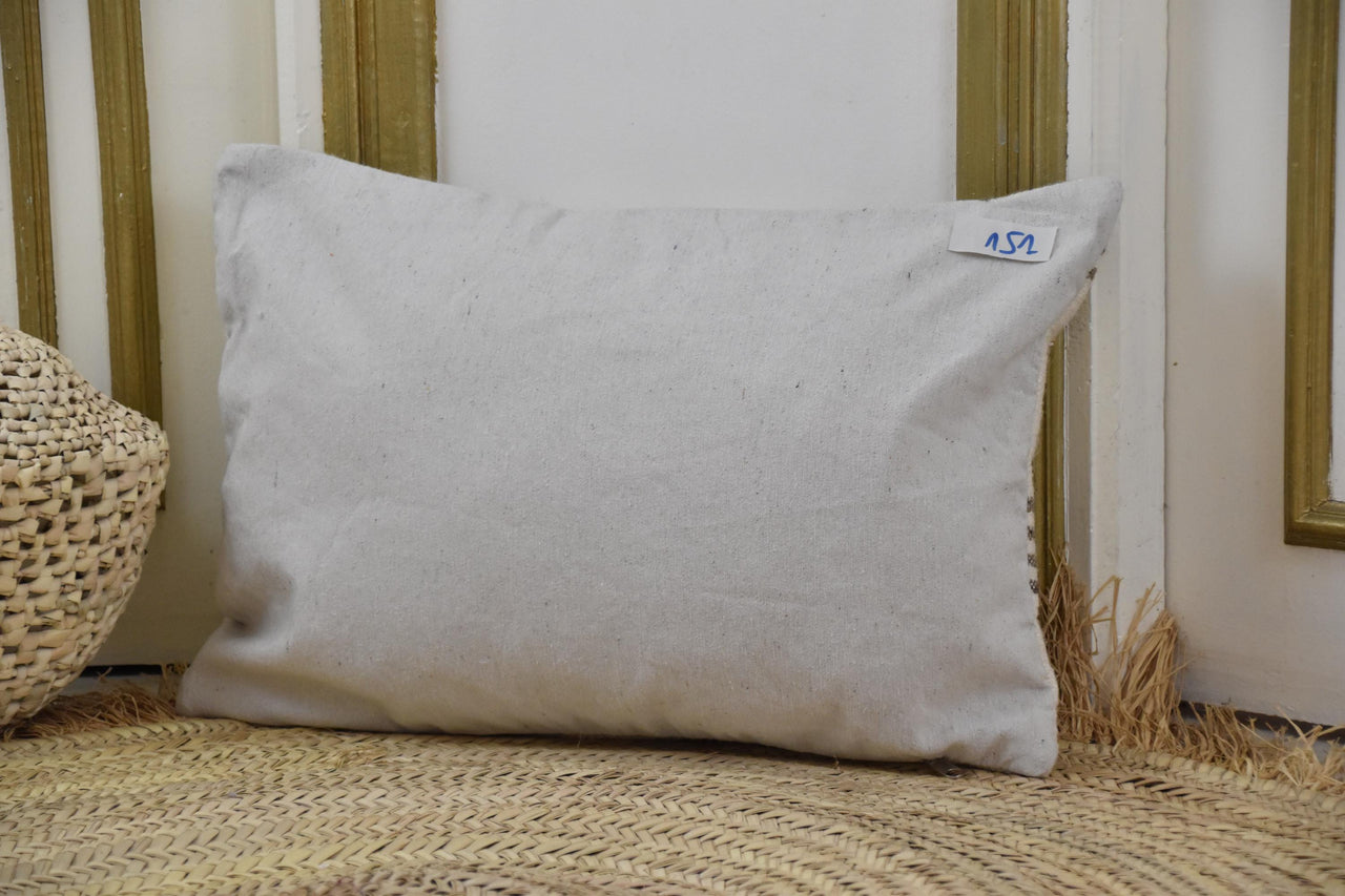 Two Handwoven Moroccan Sabra Wool Lumbar Pillow Cover, Ivory Tribal Berber Design Vintage