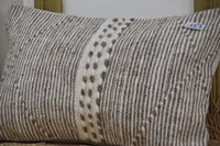 Two Handwoven Moroccan Wool Kilim Pillow Cover, Neutral Taupe Cream Stripe Lumbar Cushion Vintage