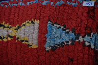Two Vintage Moroccan Boucherouite Pillow Cover, Crimson Shag Lumbar Cushion, Tribal Geometric Art