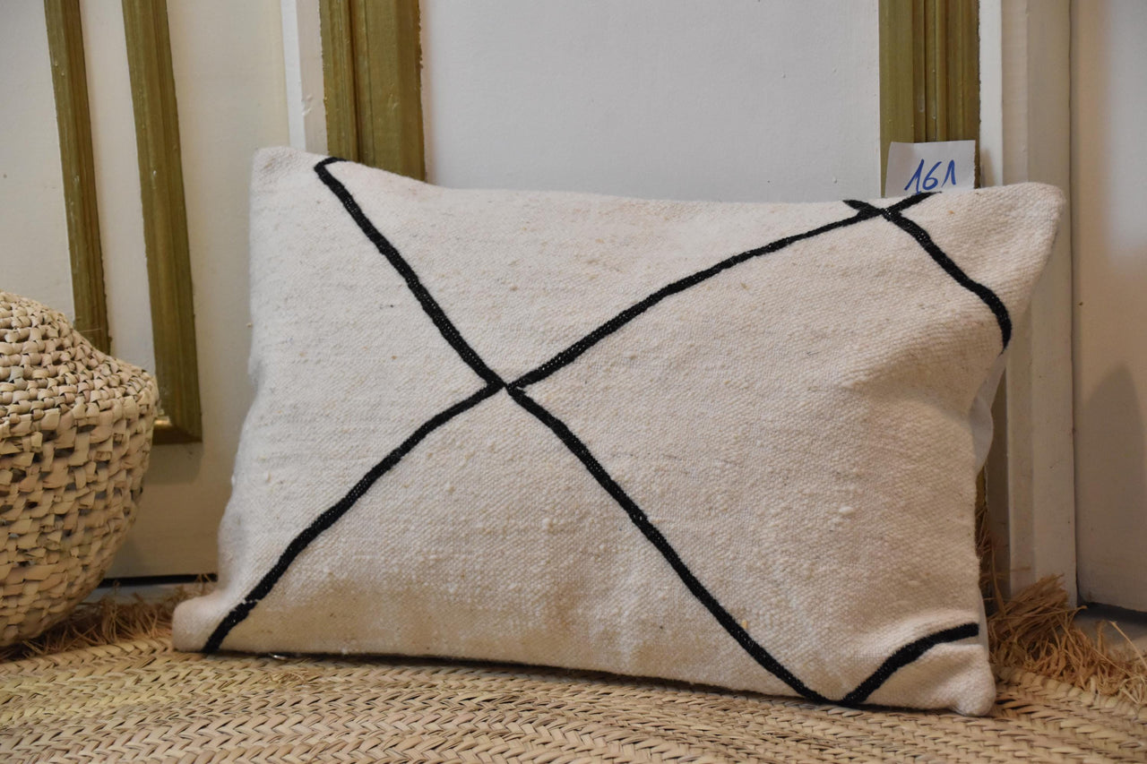 Two Handwoven Wool Kilim Pillow Cover, Beni Ourain Style Lumbar Cushion