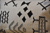 Two Handwoven Moroccan Kilim Lumbar Pillow Cover, Cream Wool Black Berber Symbols Vintage