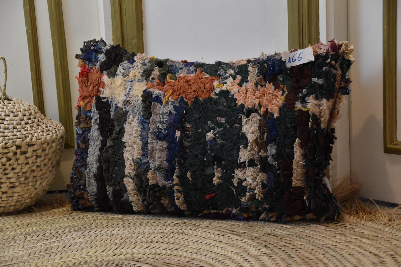 Two Moroccan Boucherouite Pillow Covers, Shag Tribal Cushion, Boho Abstract Throw