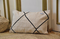 Two Handwoven Moroccan Kilim Pillow, Charcoal Black Geometric Wool Lumbar Cover Vintage