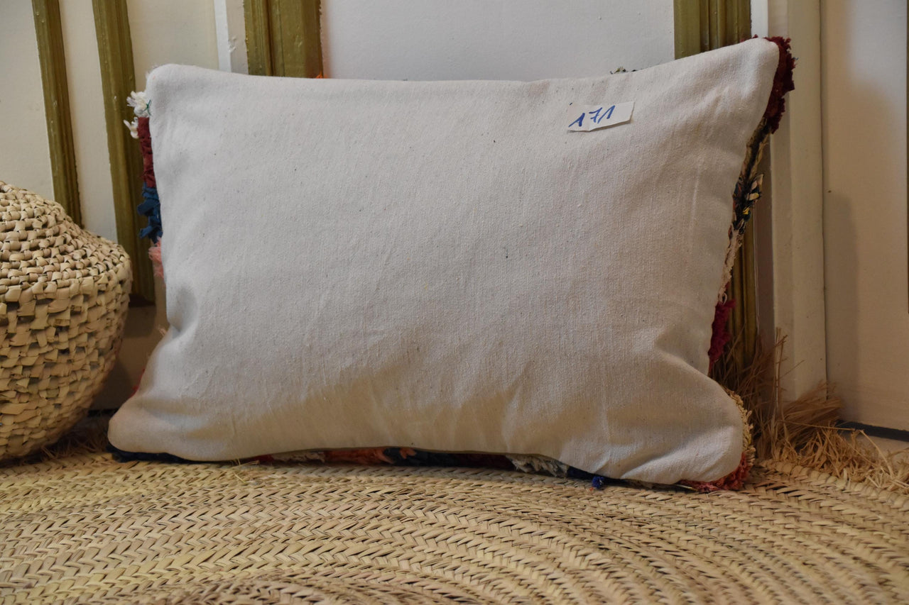 Two Handwoven Moroccan Kilim Pillow Cover, Wool Lumbar Cushion, Berber Boho Throw Pillow