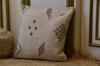 Two Handwoven Wool Kilim Pillow Cover, Cream Black Geometric Berber Lumbar Cushion Vintage