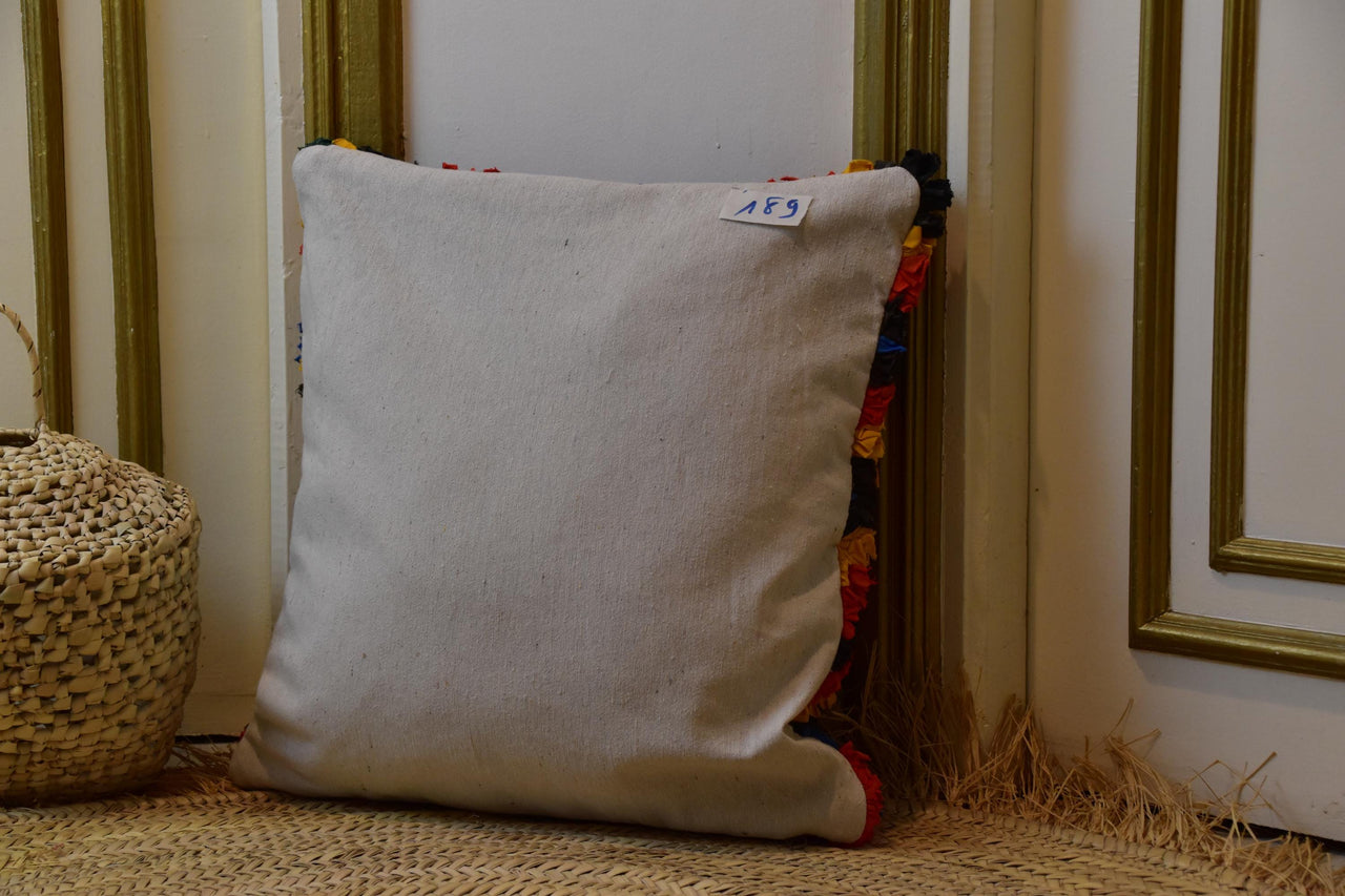 Two Handwoven Moroccan Boucherouite Pillow Cover, Vibrant Rag Rug Shag Throw Cushion Vintage