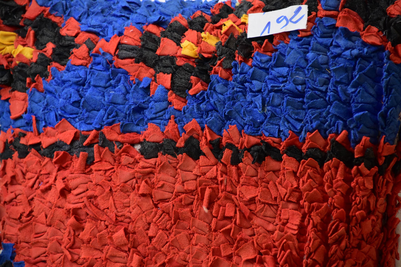 Two Vibrant Moroccan Boucherouite Pillow Cover, Red Blue Tribal Rag Rug Cushion