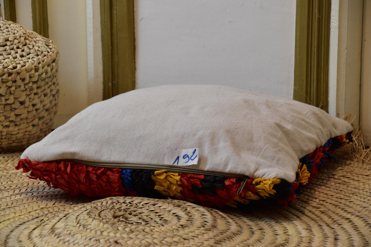 Two Vibrant Moroccan Boucherouite Pillow Cover, Red Blue Tribal Rag Rug Cushion