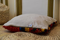 Two Vibrant Moroccan Boucherouite Pillow Cover, Red Blue Tribal Rag Rug Cushion
