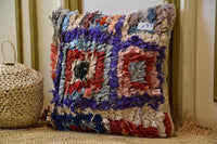 Two Handwoven Moroccan Boucherouite Pillow Cover, Purple Red Diamond Shag Accent (Item 193) Vintage