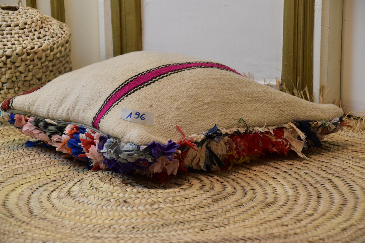 Two Handwoven Moroccan Boucherouite Pillow Cover, Dark Floral Orange Rag Rug Cushion