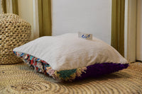 Two Moroccan Boucherouite Pillow Cover, Shag Rag Rug Cushion, Jewel Purple Crimson Accent